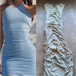 Ruched bodycon halter maxi dress
